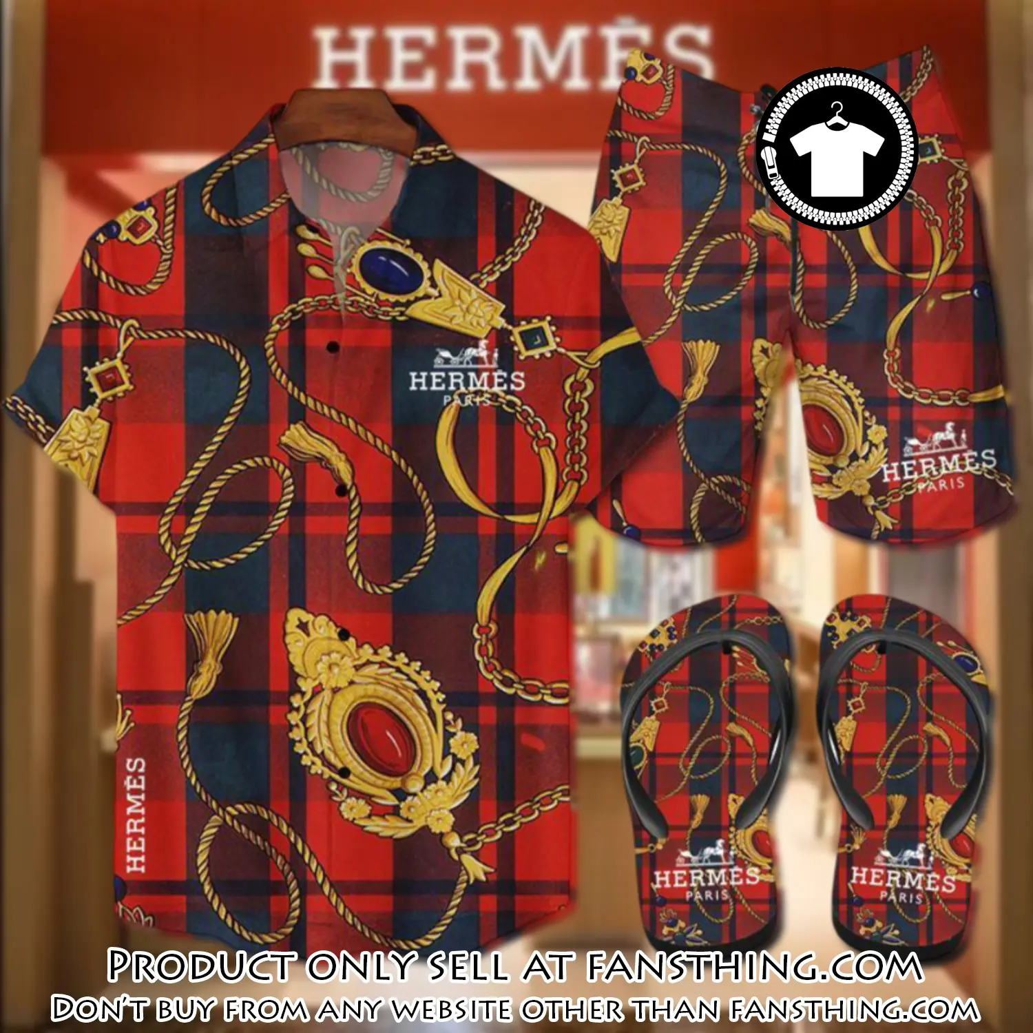 Hermes flip flops and combo hawaii shirt shorts luxury brand summer outfit hsf081 fst0012775